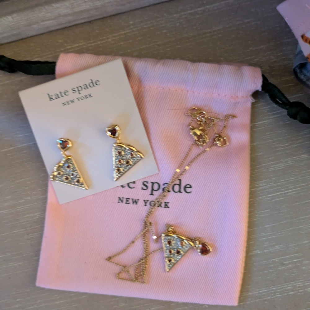 Kate Spade Heart Pizza Earrings And Necklace- Gold and Silver